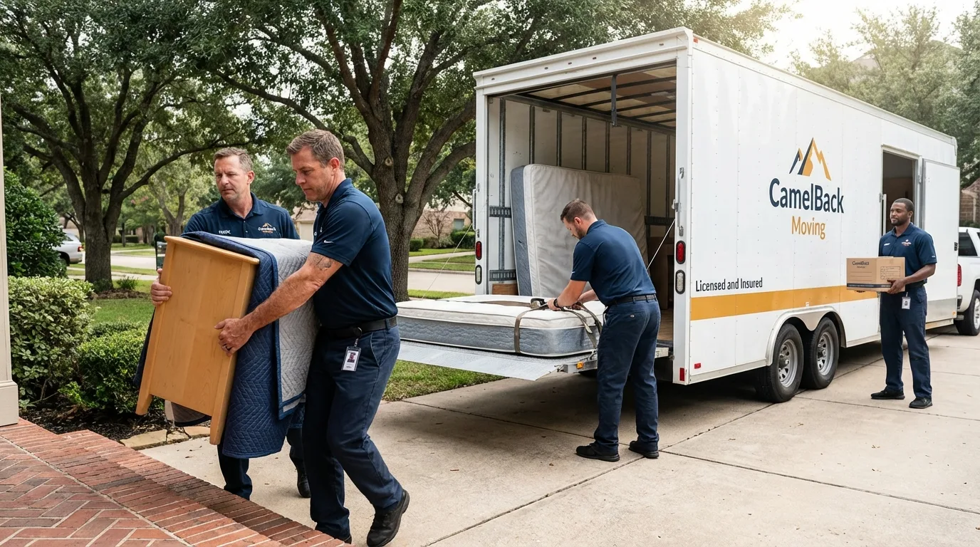Crew loading residential truck for cross-state move from Fort Morgan, CO