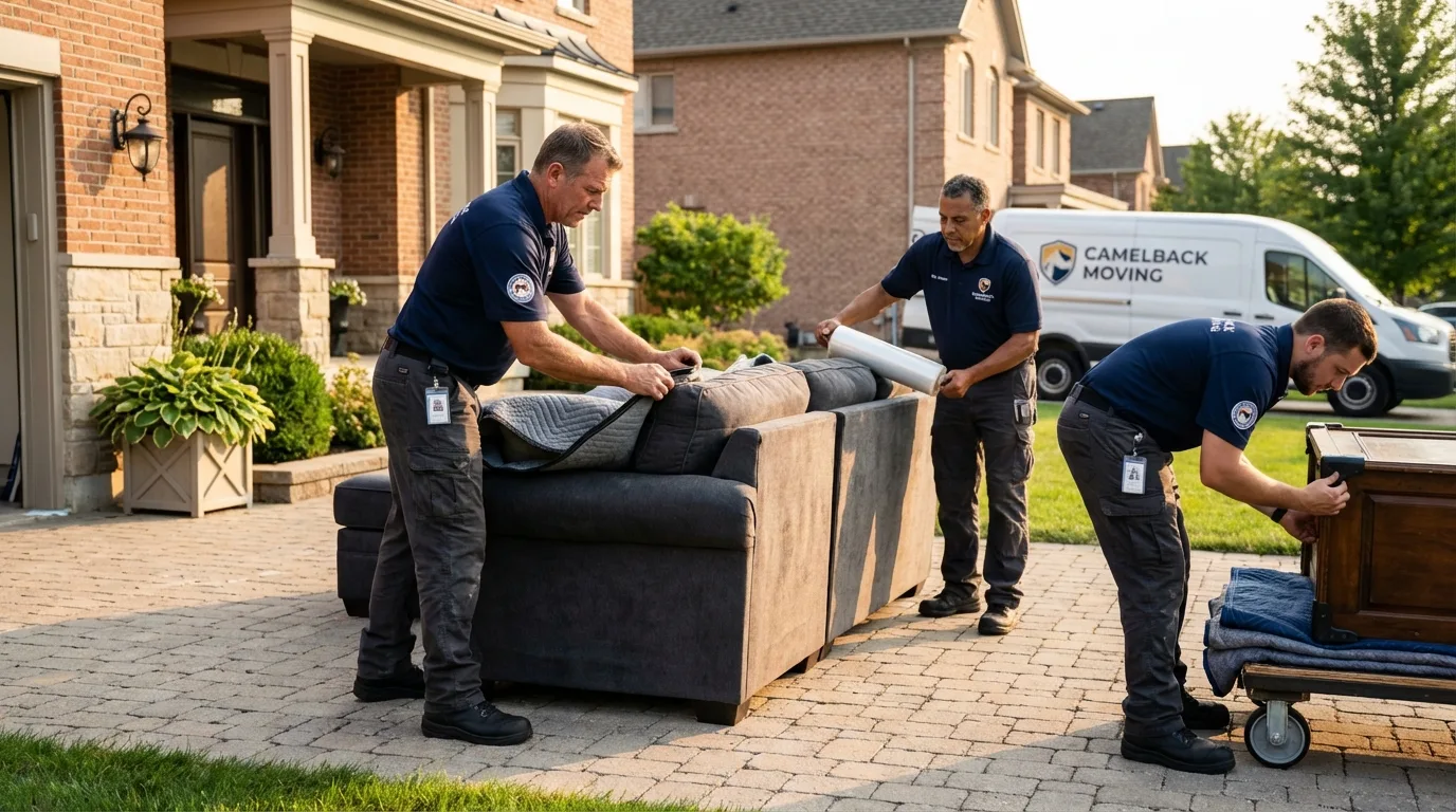 Large estate moving crew wrapping furniture in Fort Morgan, CO